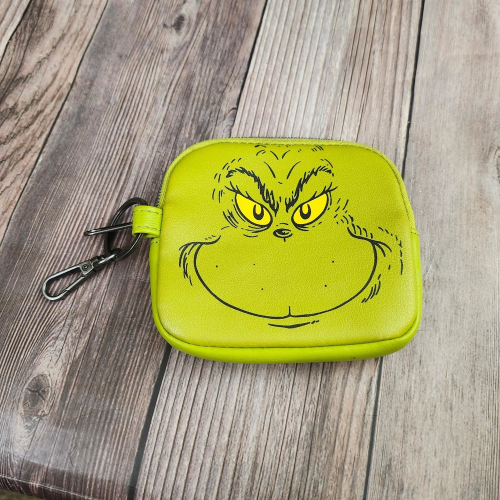Loungefly Dr Seuss The Grinch Coin Pouch Keychain Lime Green Vegan Leather 2023